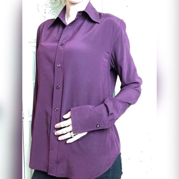 Ralph Lauren black label burgundy silk blend blouse size 2 - Picture 2 of 16